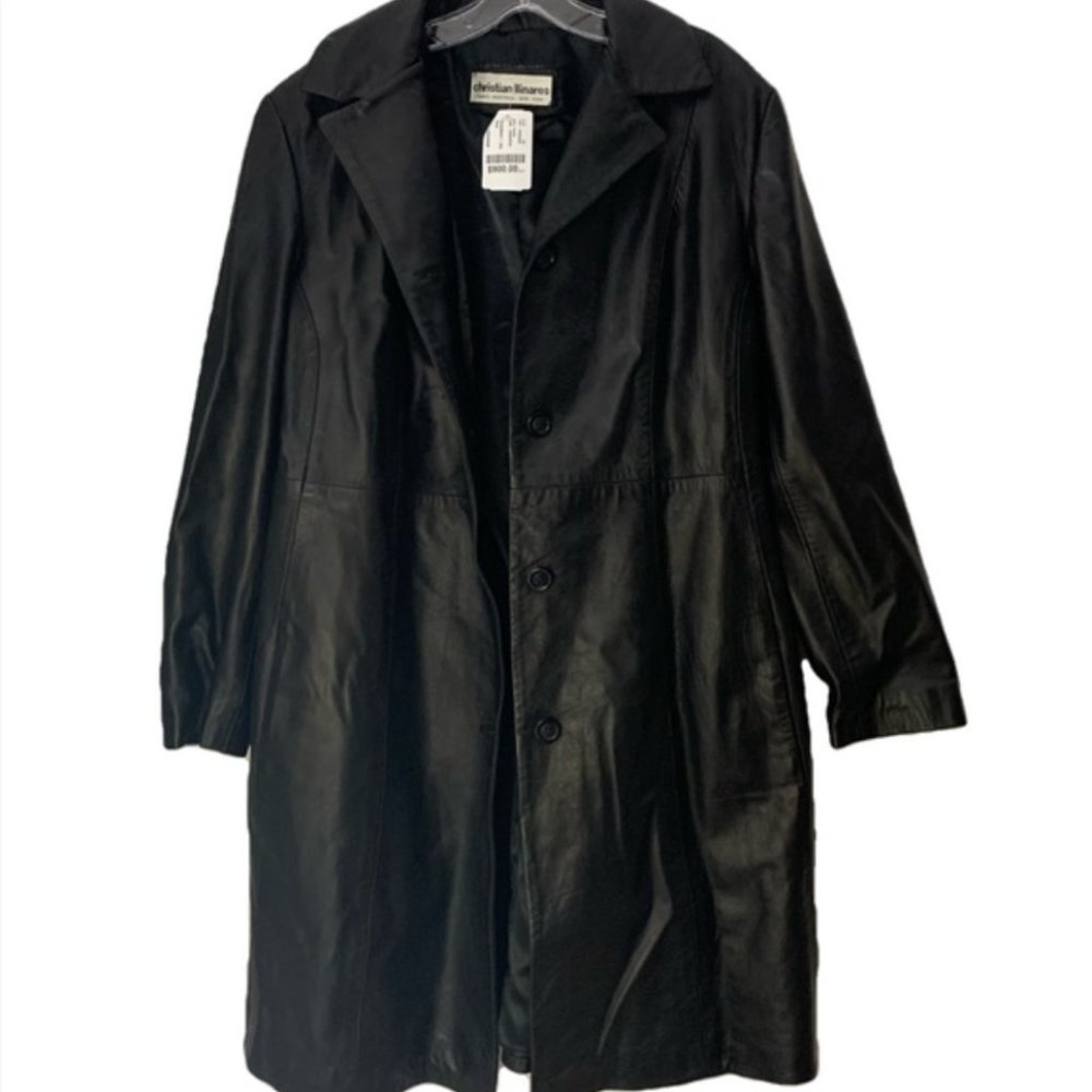 Vintage Black Long Leather Jacket / Maxi Coat